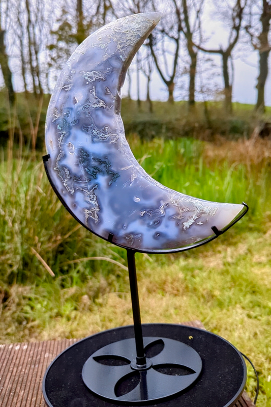 Large Moss Agate Moon with stand